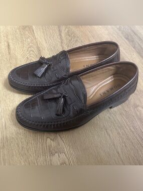 Domani Brown Crocodile Embossed Tassel Loafers Leather Look Classic 8M